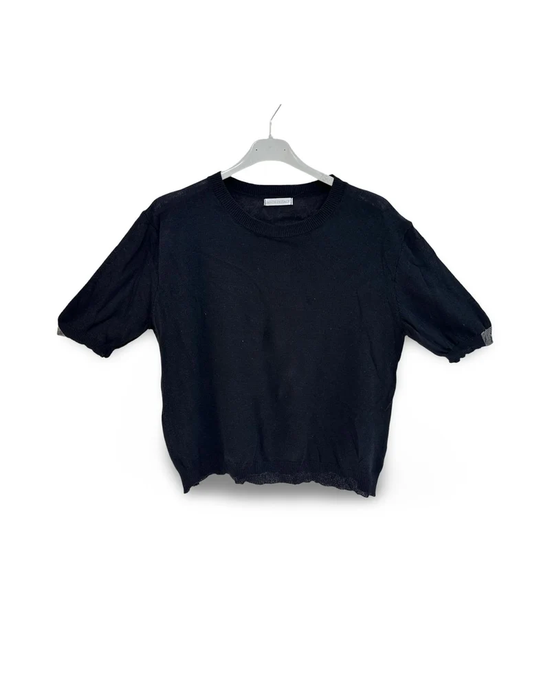 Katoenen trui/t-shirt met korte mouw en ronde hals Zwart