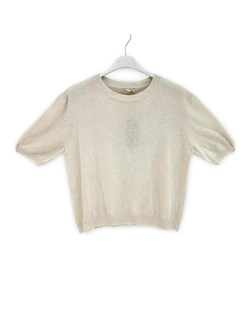 Katoenen trui/t-shirt met korte mouw en ronde hals Beige