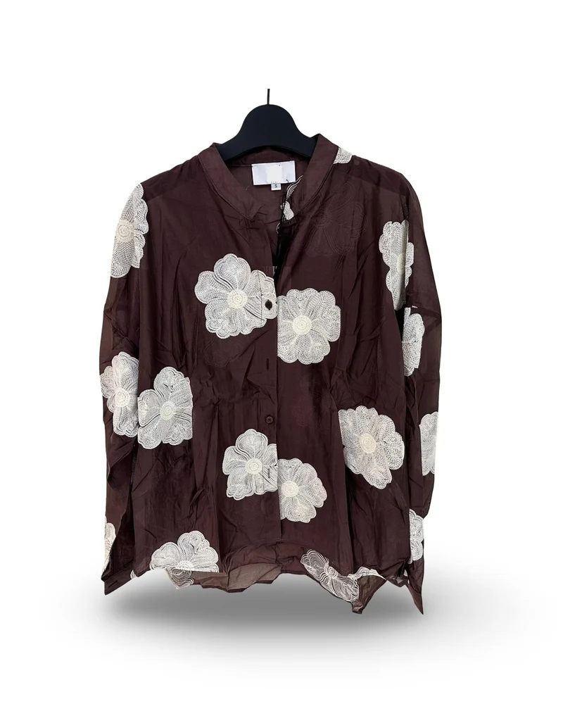Oversized luchtige blouse met bloem print Bruin