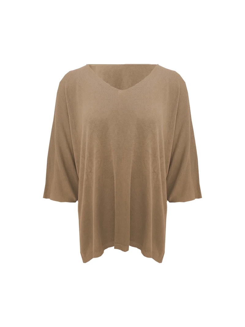 Fijn gebreide viscose top Camel