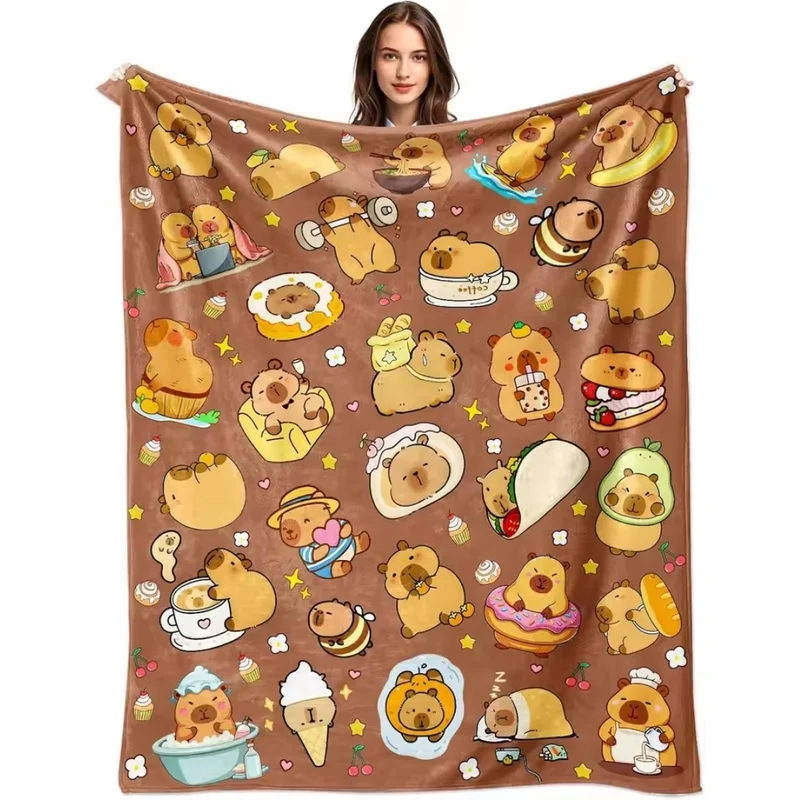 Capybara Deken - Zachte Fleece Deken met Cartoon Print - Cozybara