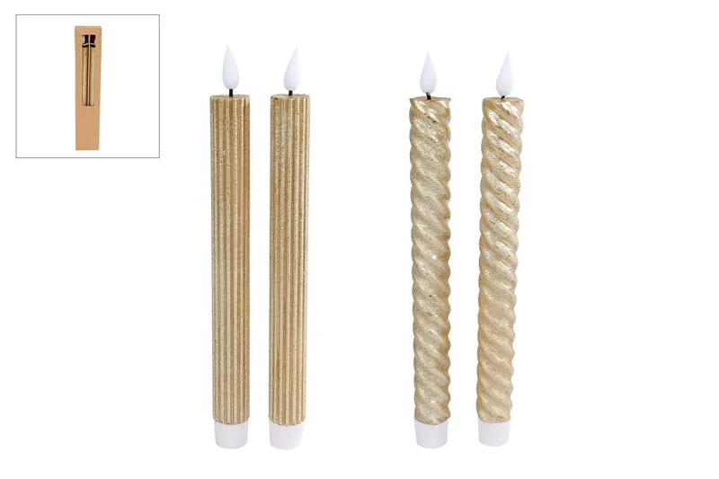 Led dinner kaars stripe goud 2 stuks