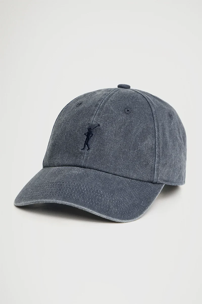 Gorra azul marino con efecto lavado de seis paneles y logo Rigby Go