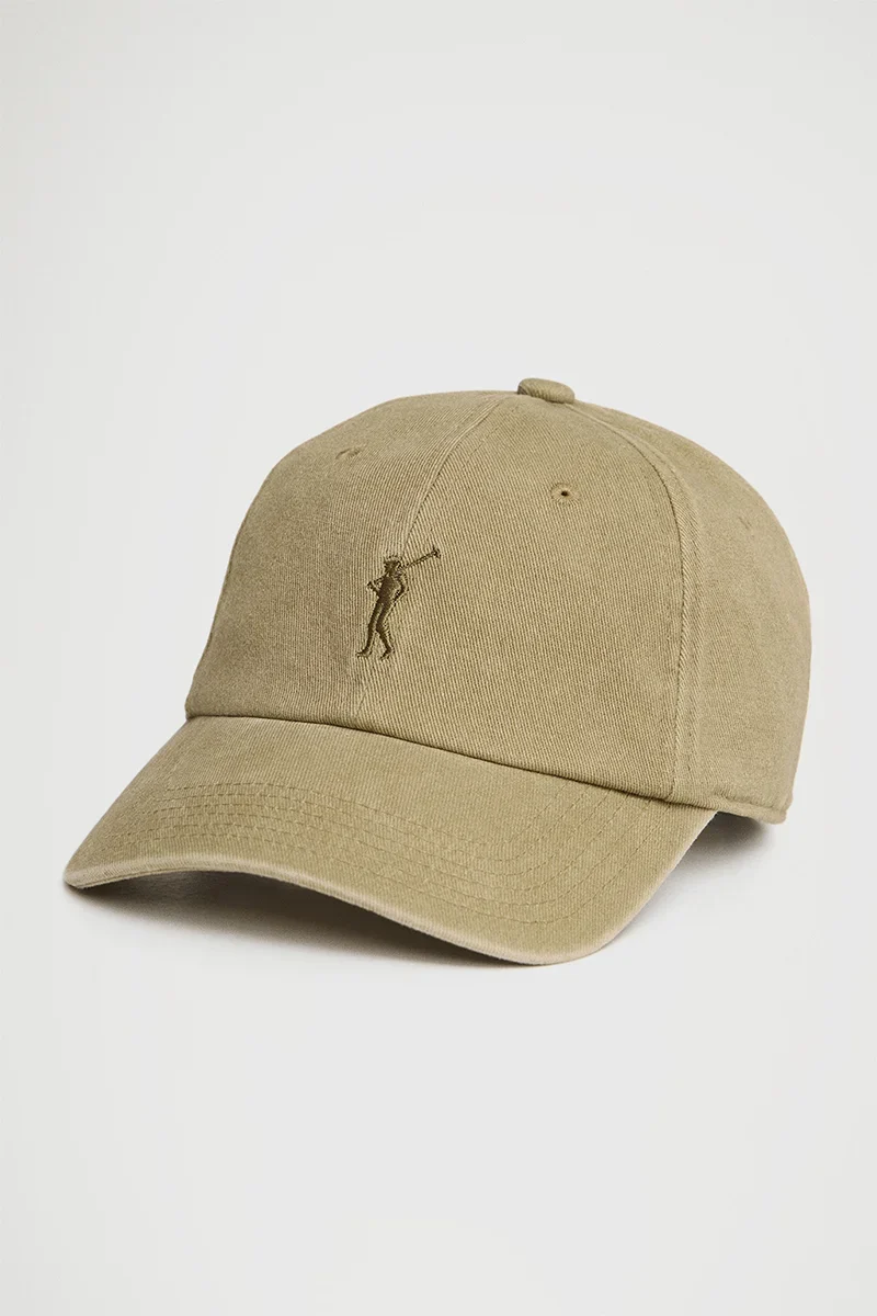 Gorra caqui oscuro con efecto lavado de seis paneles y logo Rigby Go