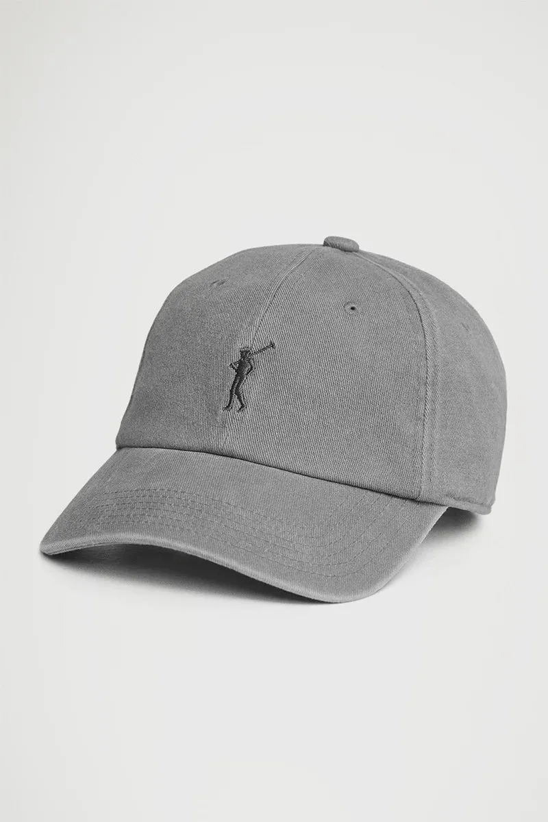 Gorra color asfalto con efecto lavado de seis paneles y logo Rigby Go