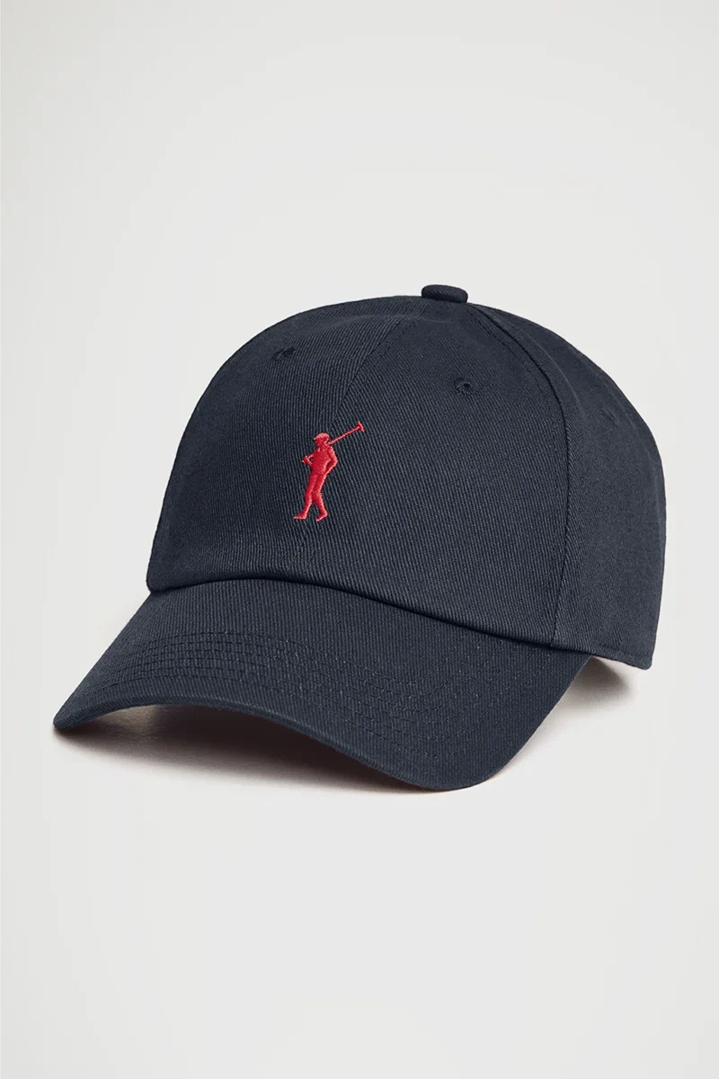 Gorra azul marino de seis paneles con logo Rigby Go