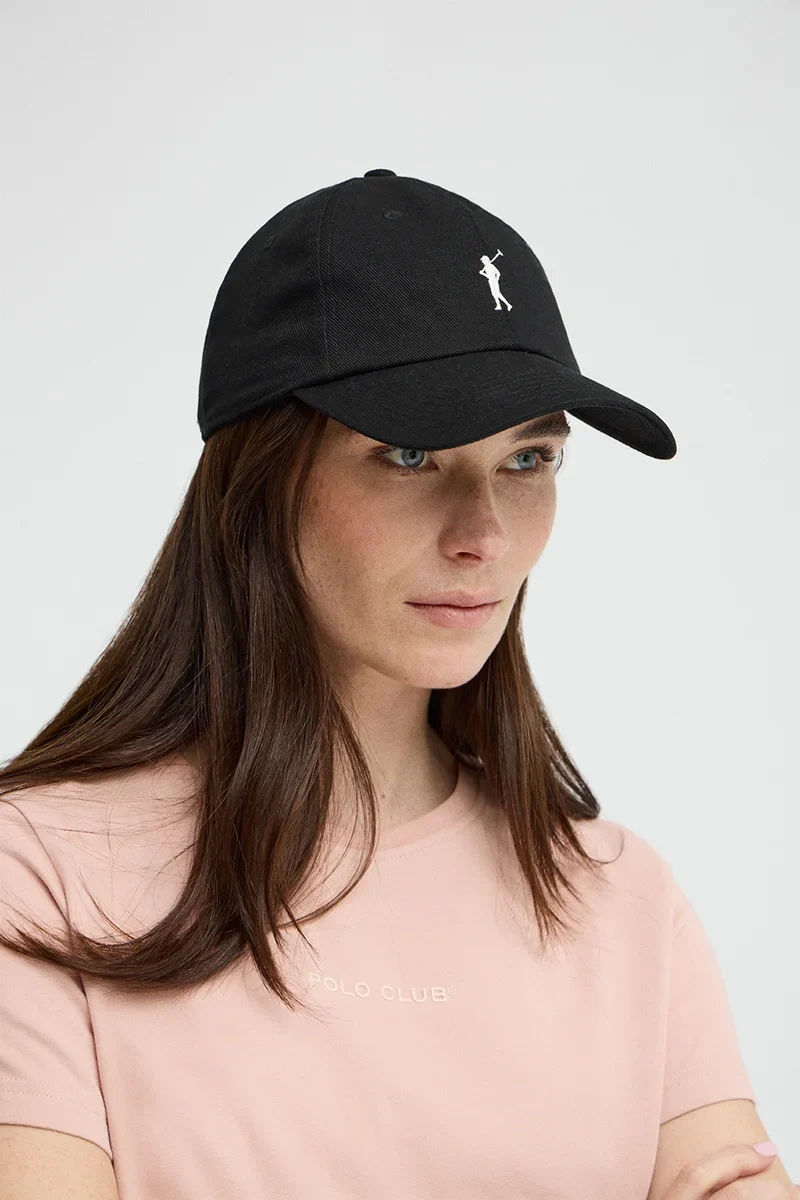 Gorra negra de seis paneles con logo Rigby Go