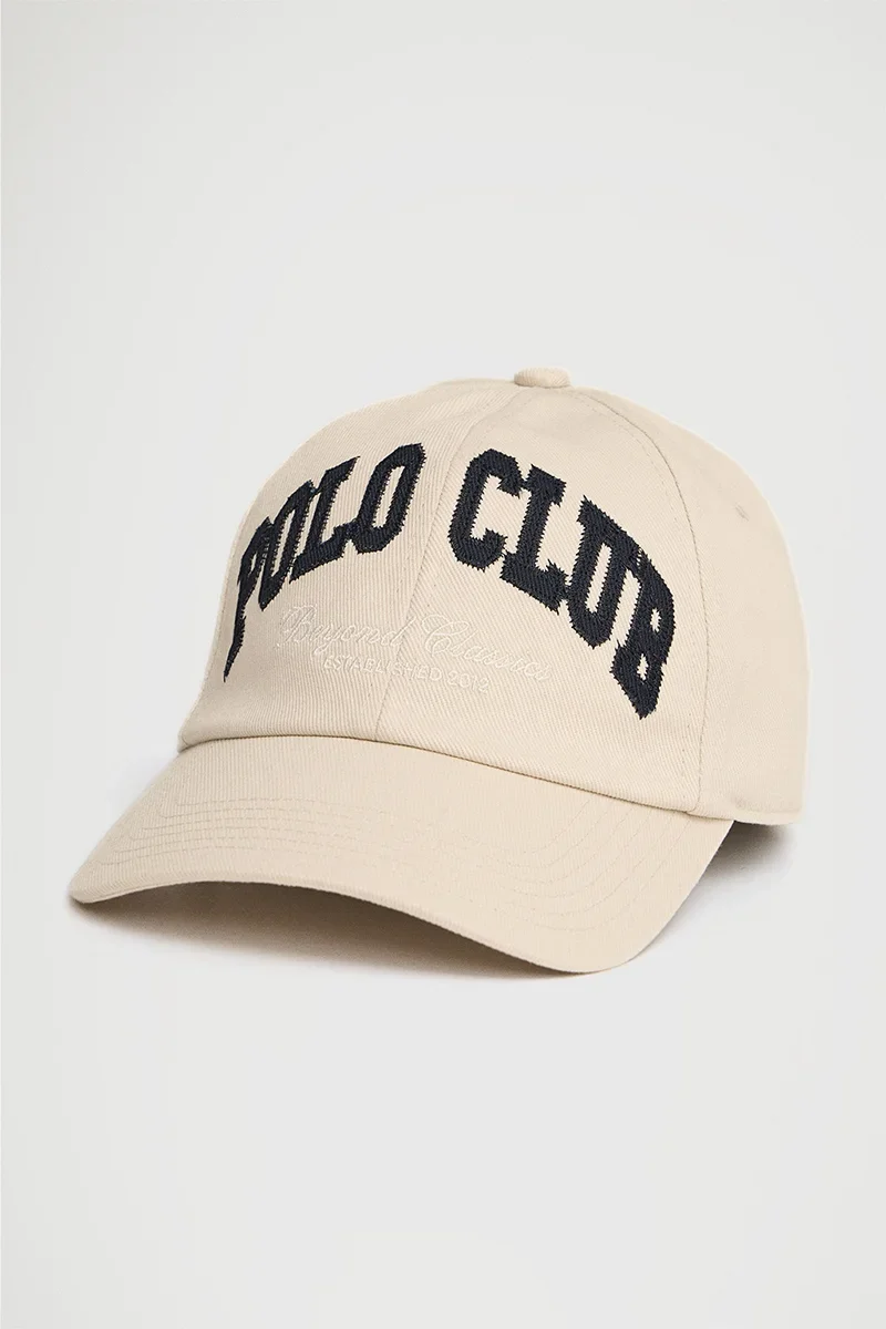 Gorra beige de seis paneles con logo Polo Club