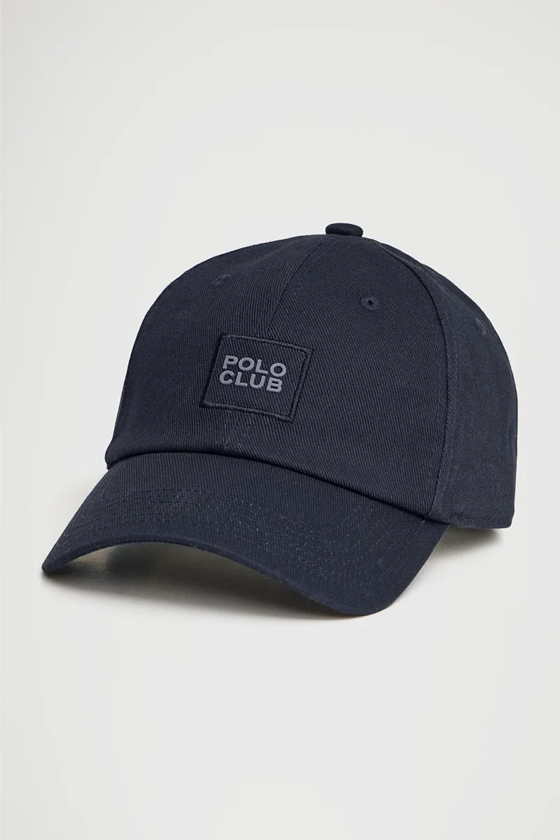 Gorra azul marino de seis paneles con logo Polo Club