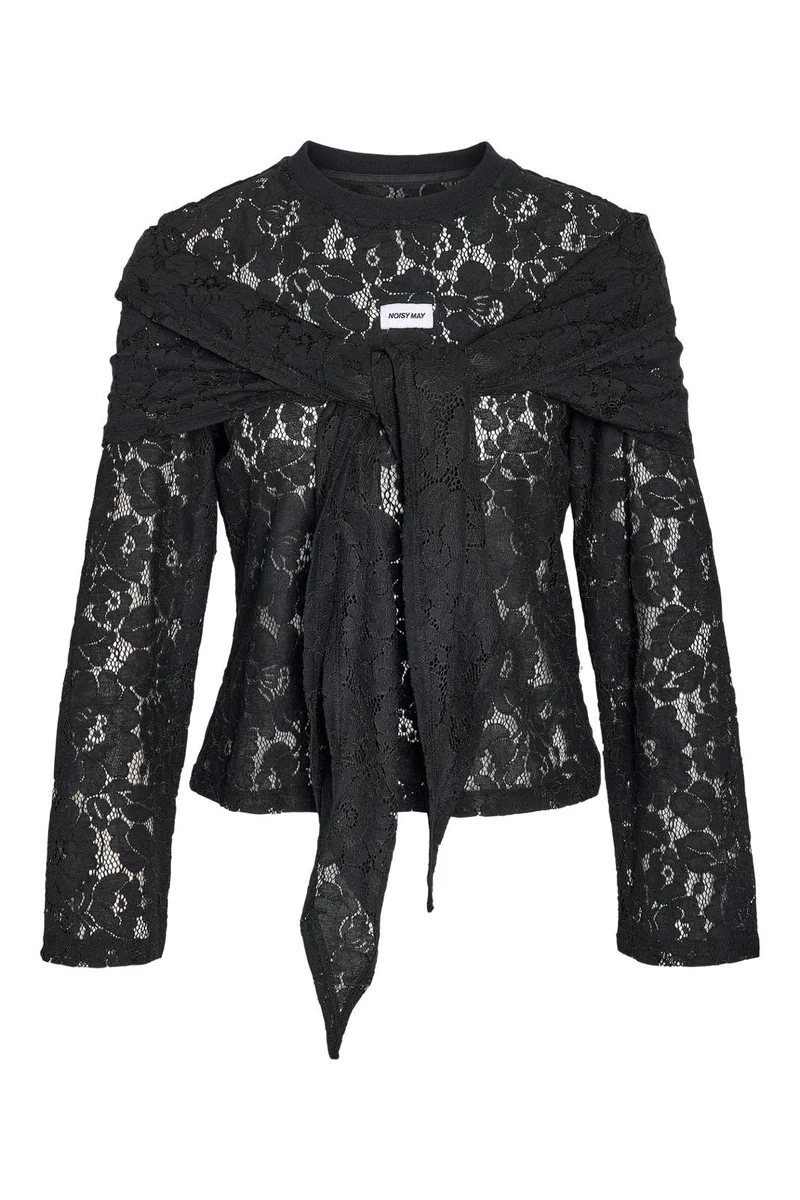 Noisy May - Nmvenna L/S Scarf Lace Top - 5264270 Black