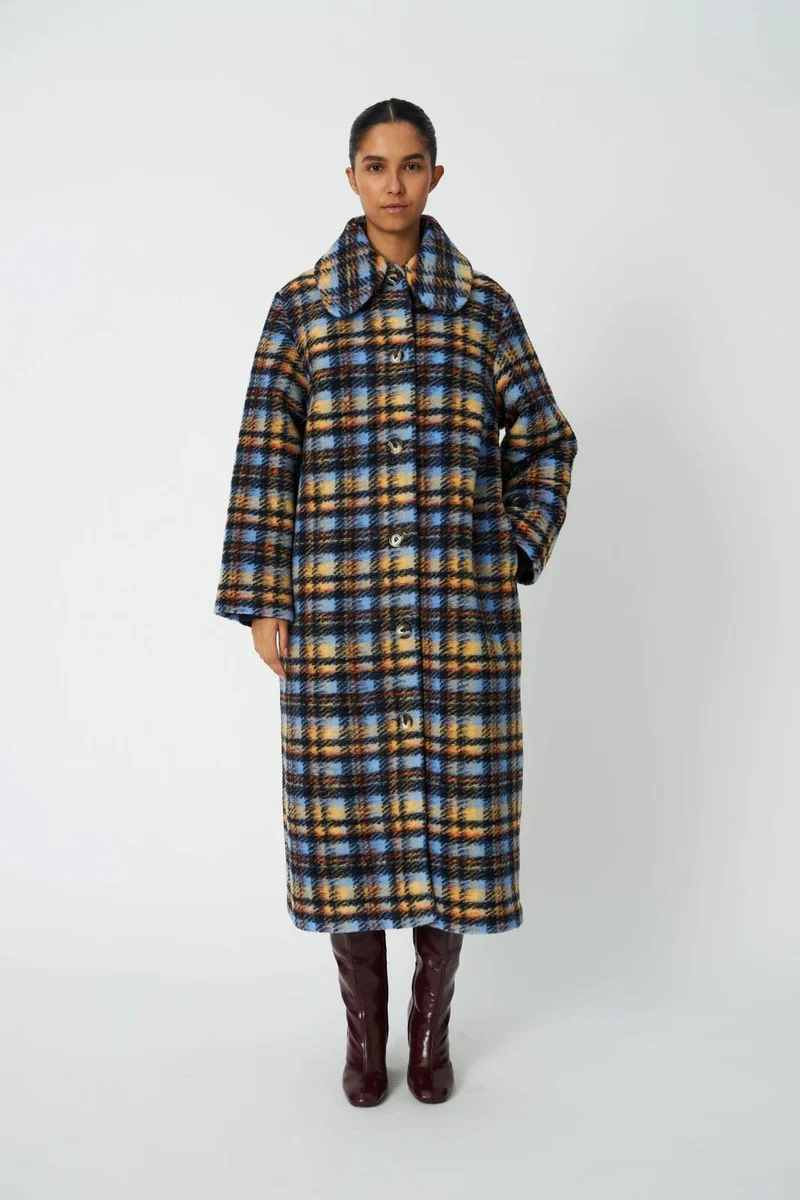 Stella Nova - Long Wool Checked Coat Wl63-7593 - 430 Multi Checks
