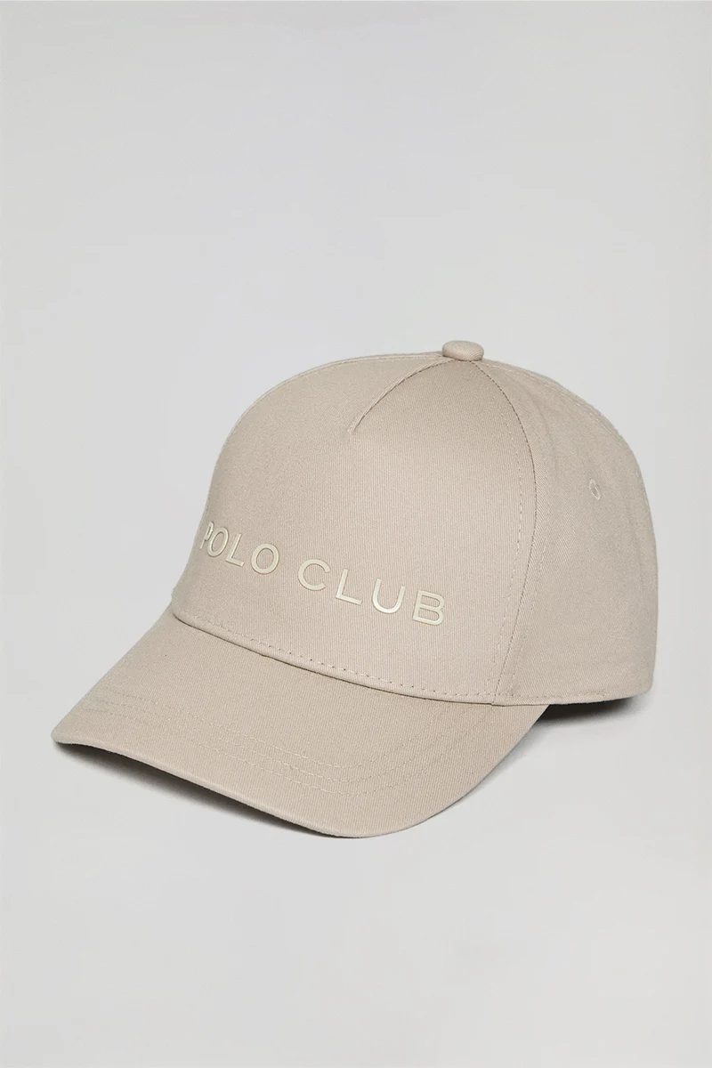 Gorra beige con logo engomado y print Polo Club