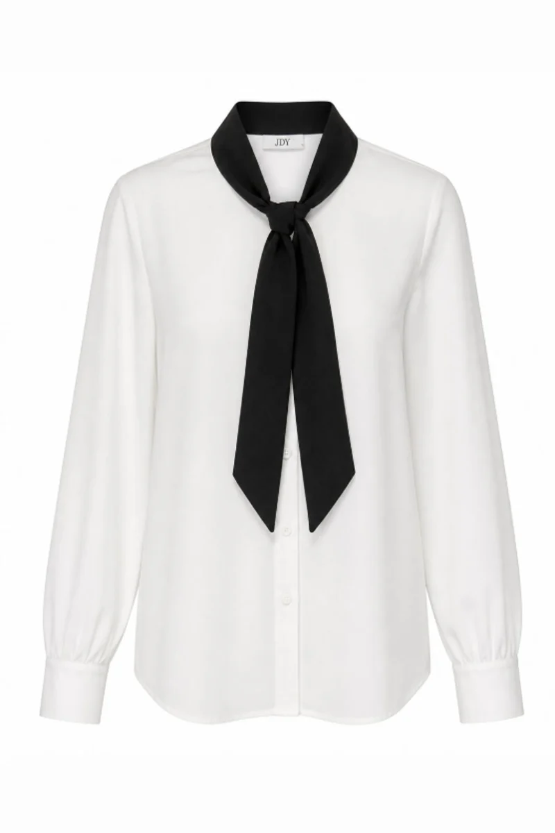 JDY - Jdymatilda L/S Scarf Shirt - 5232676 Cloud Dancer Black Scarf