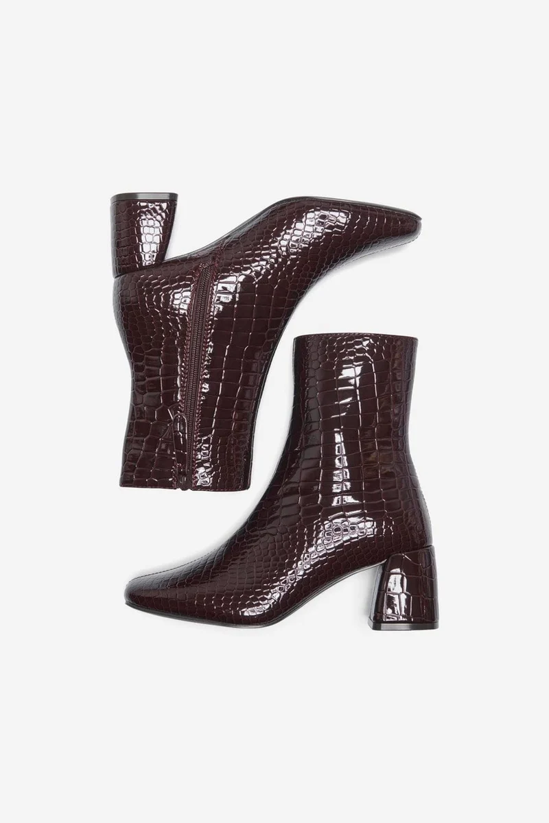 Only Shoes - Onlbrielle-1 Pu Heeled Boot - 5078766 Deep Mahogany Patent Croc