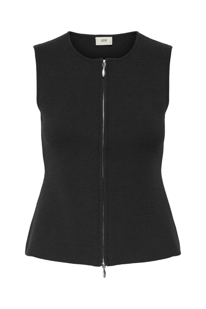 JDY - Jdyriley S/L O-Neck Two Way Zip Vest Knt - 4907209 Black