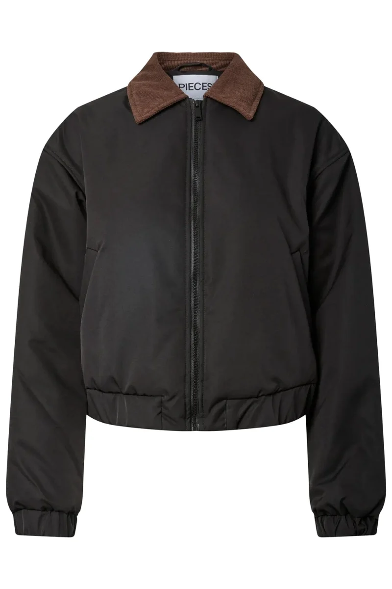 Pieces - Pcjorma Short Padded Bomber Jacket - 4945099 Black Seal Brown