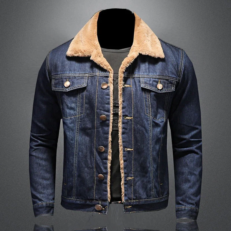 Stijlvolle Winter Fleece Windjack Denim Jas - Warme Casual Herenjas - Norvex