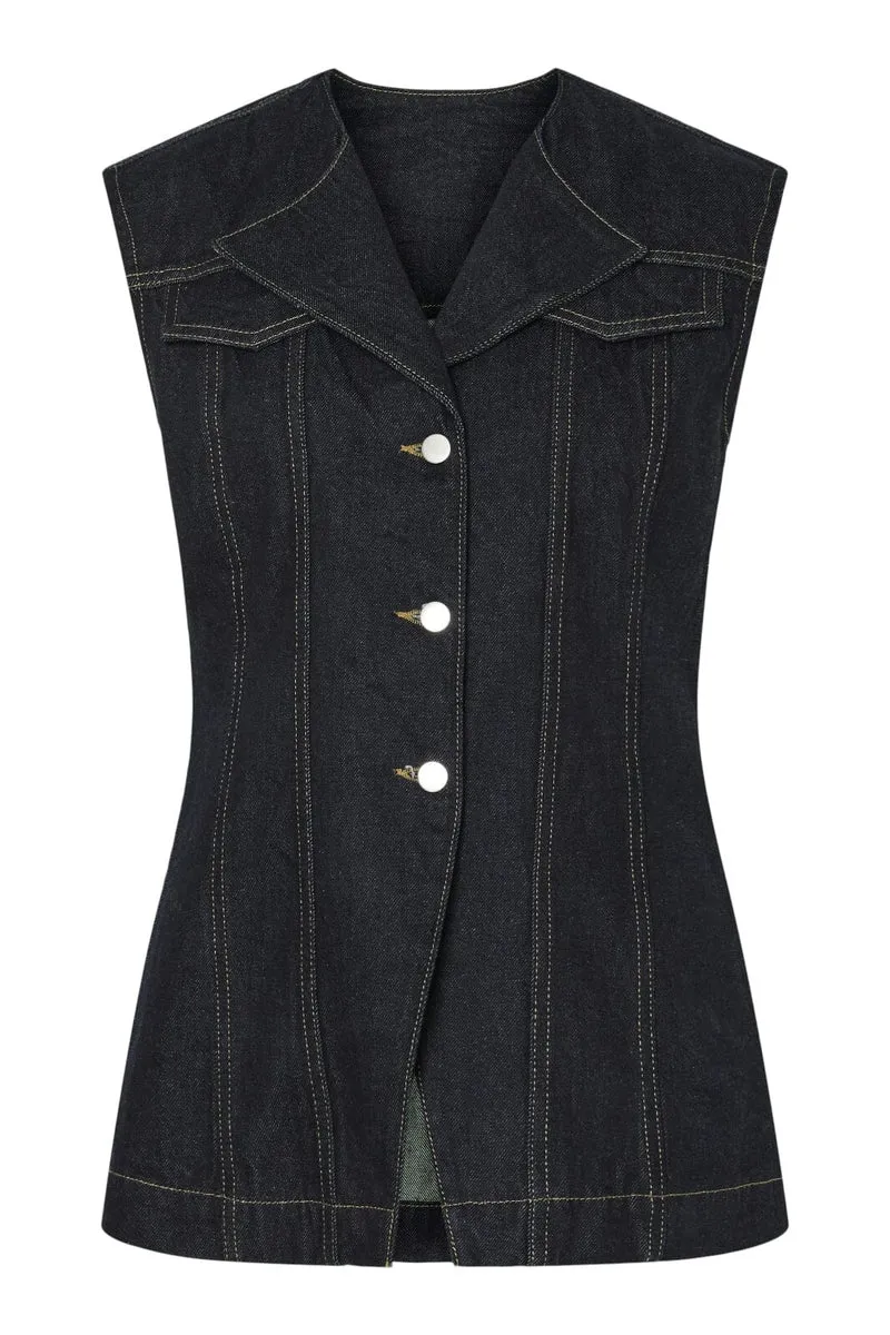 Pieces - Pcnua Sl Fitted Denim Vest Fsy - 4843898 Indigo