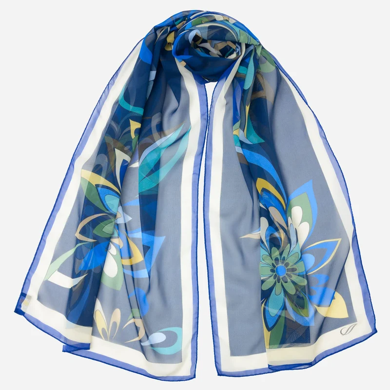 Liana - Long Silk Scarf - Blue