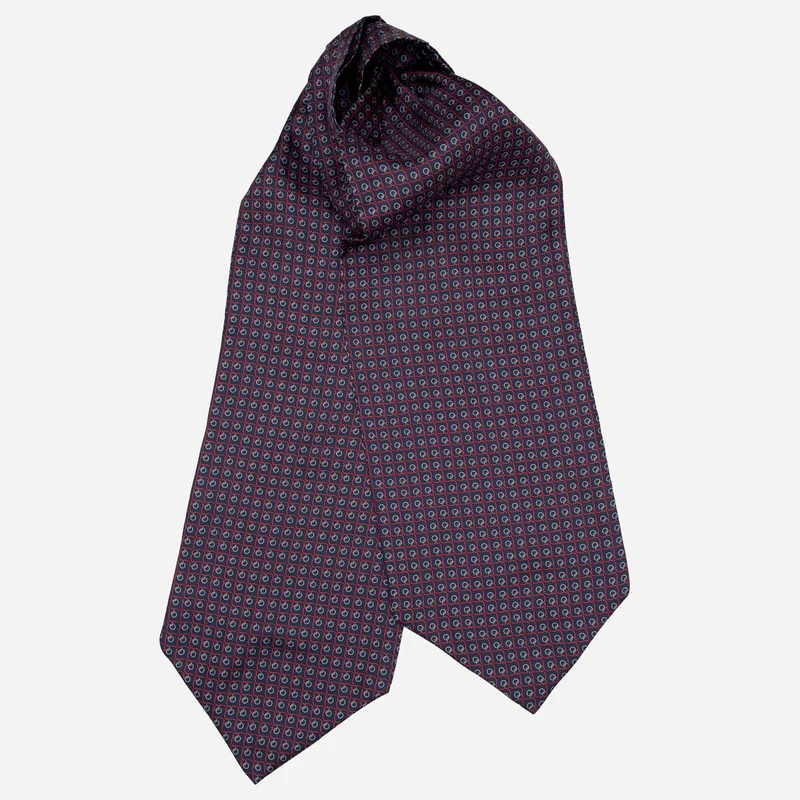 Rinaldo - Silk Ascot Cravat Tie - Burgundy & Navy