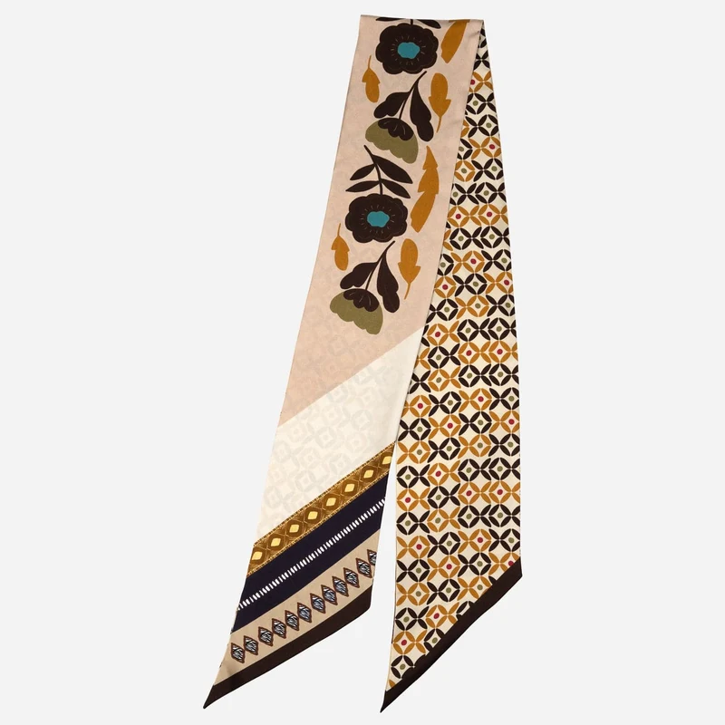 Pamela - Skinny Silk Scarf - Neutrals