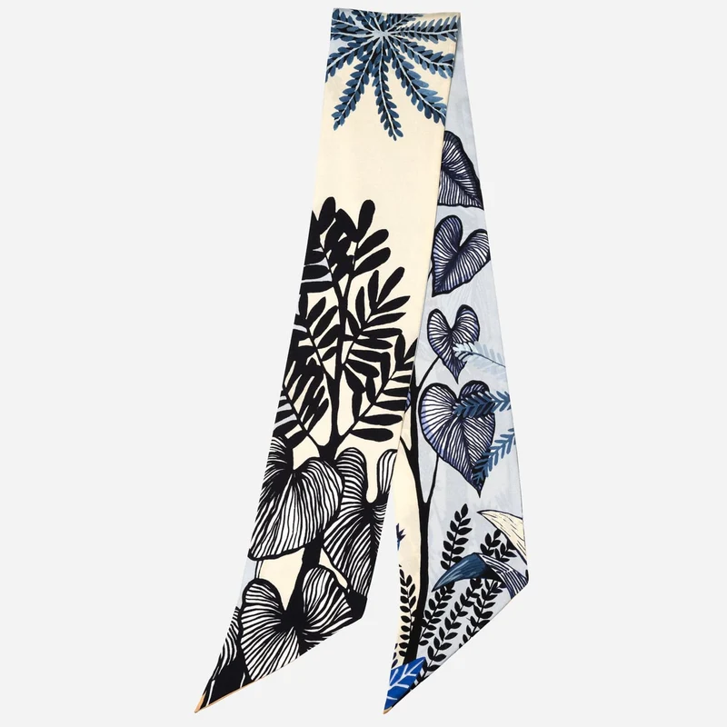 Tropical - Skinny Silk Scarf - Blue