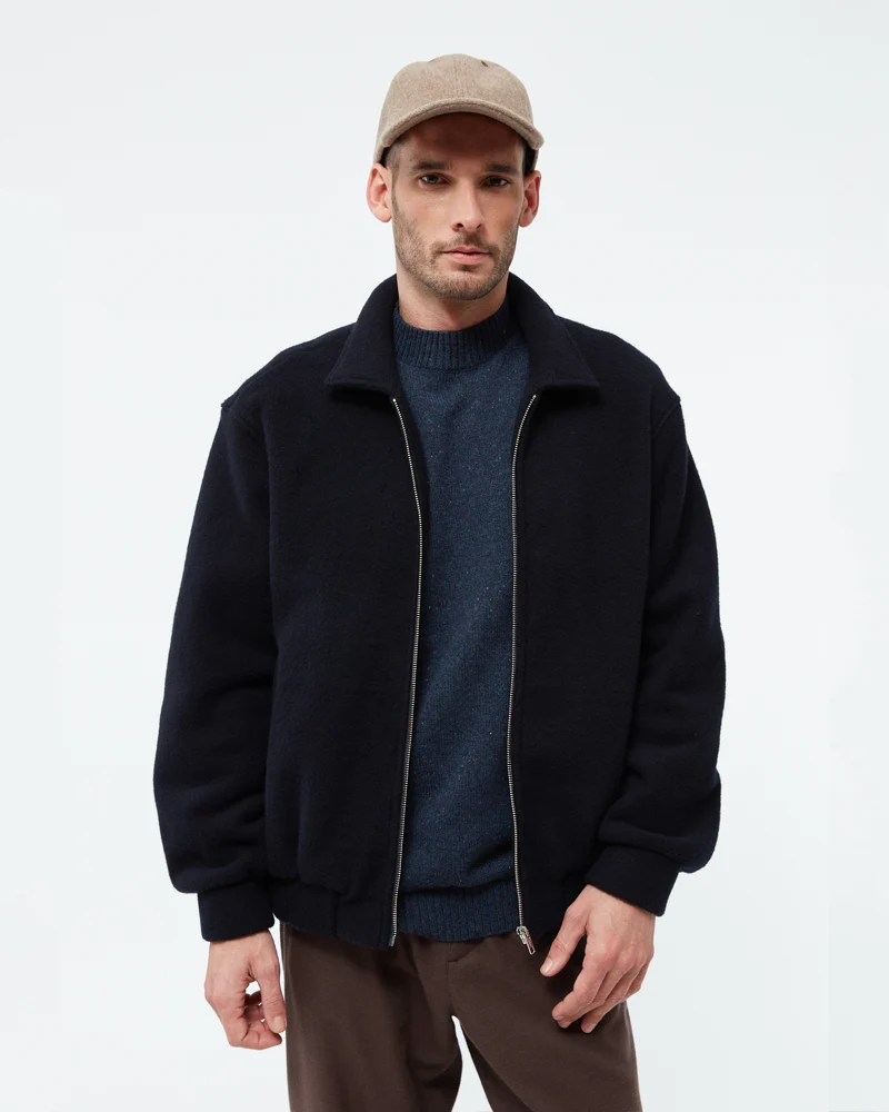 GIVN wollen bomber jasje DAVID DARK BLUE van merino en katoen