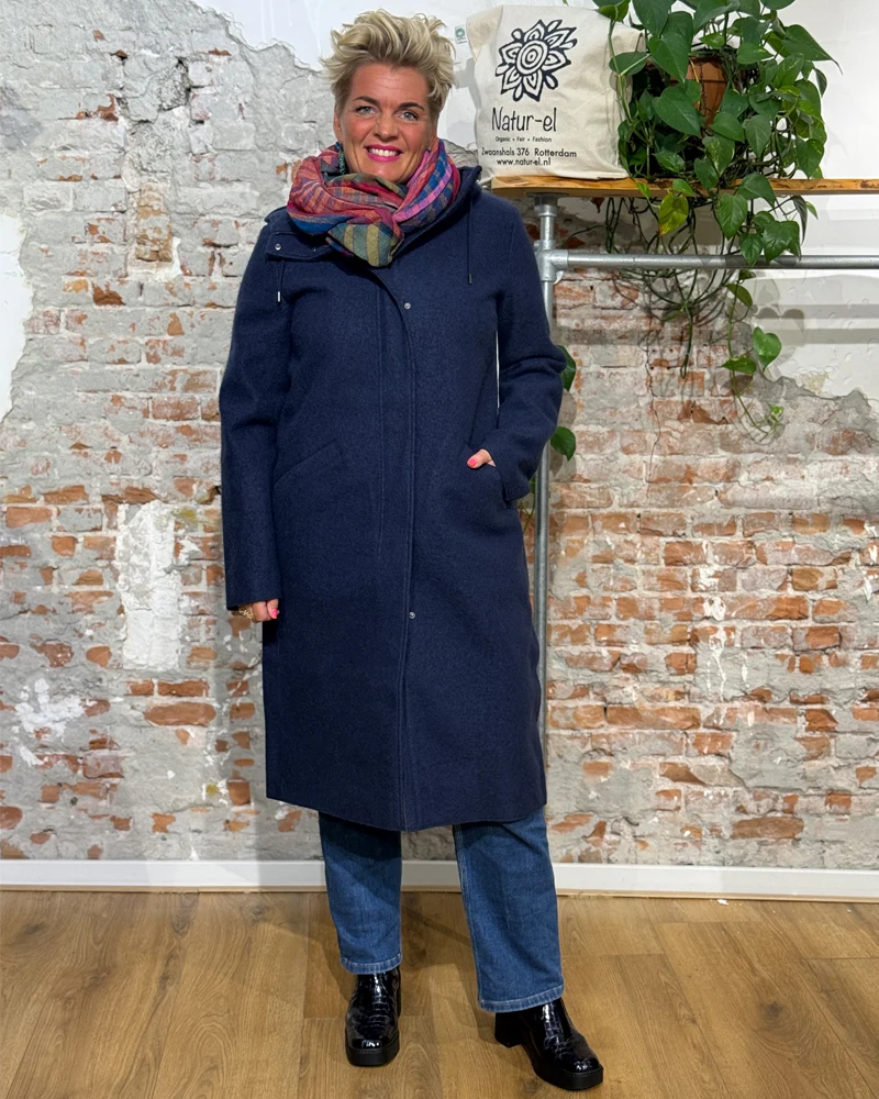 LANGERCHEN lange wollen trenchcoat MILPORT STEEL BLUE