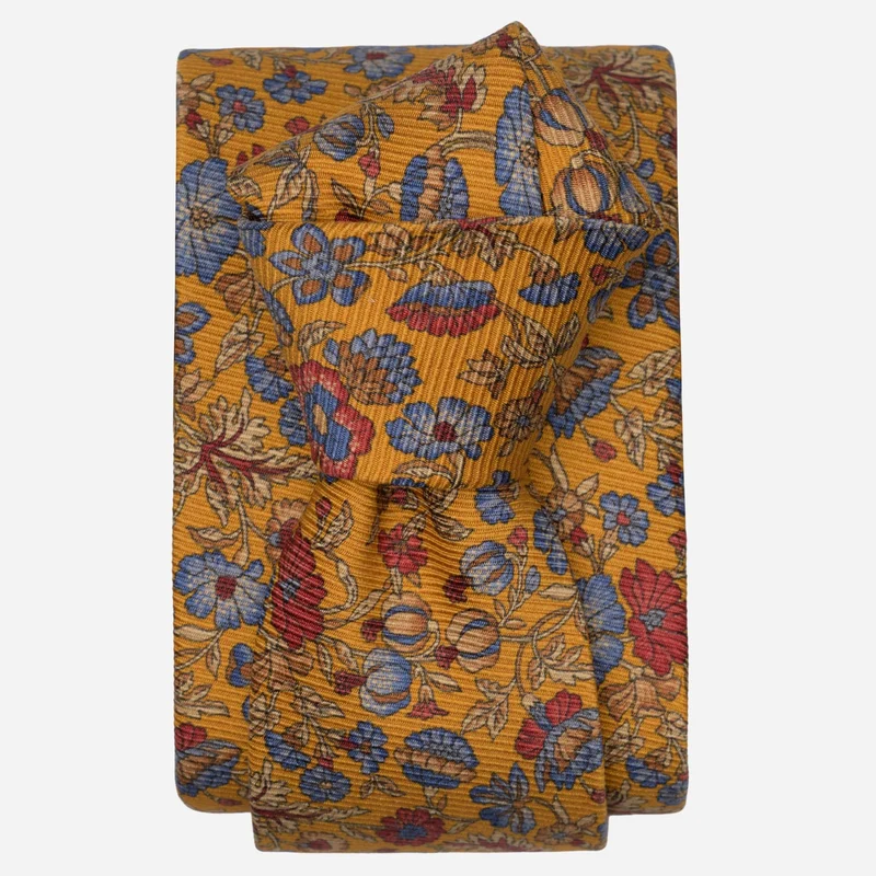 Conte - Printed Madder Silk Tie - Amber Yellow