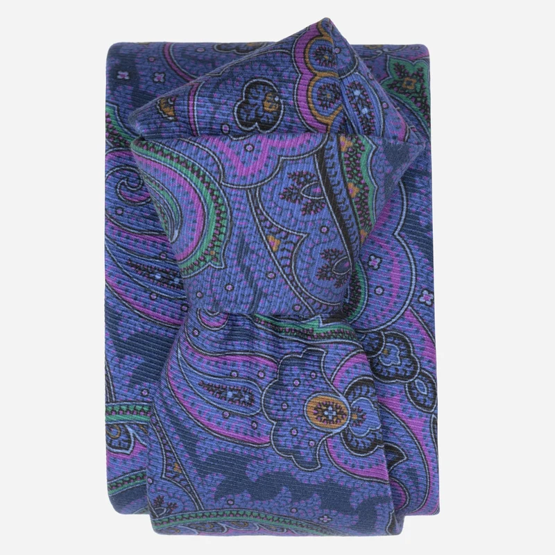 Cosimo - Printed Madder Silk Tie - Indigo Blue