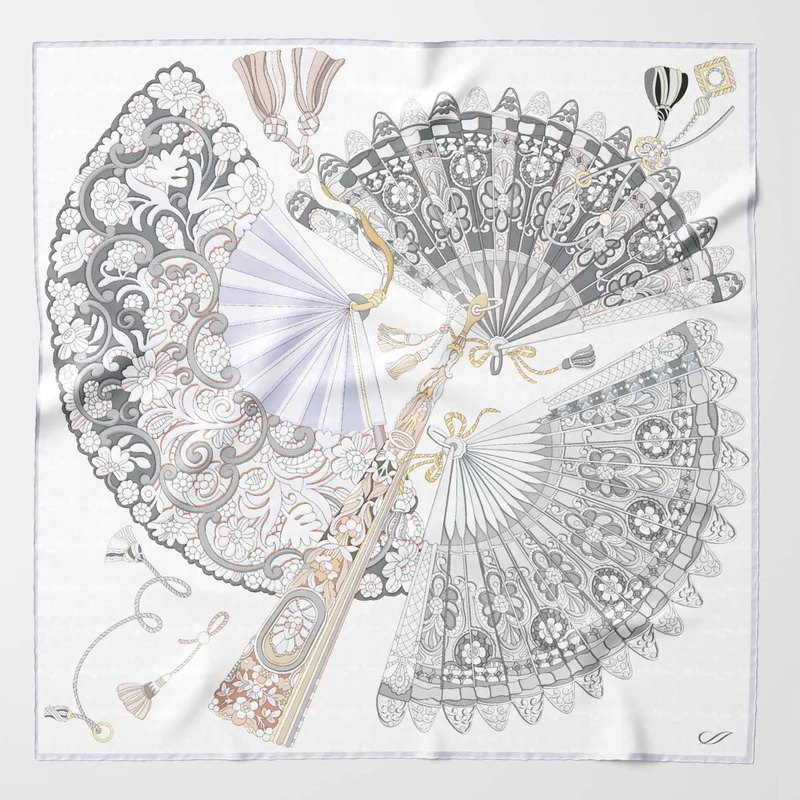 Venetian Fan - Silk Bandana - Silver