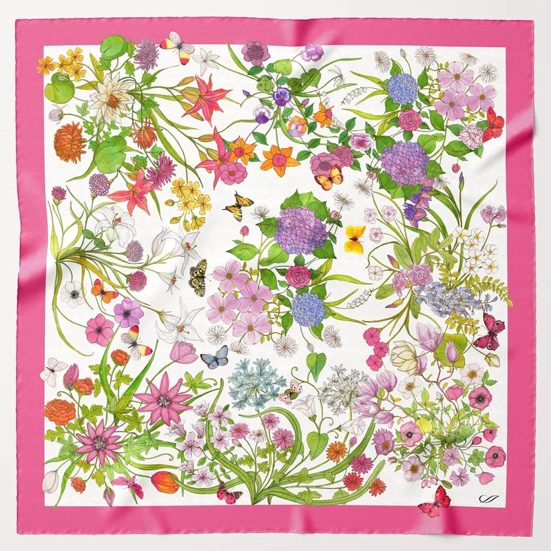 Flora - Silk Foulard - Pink