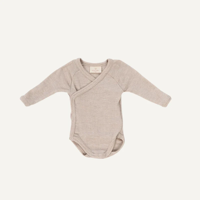 Kico label baby overslag romper beige merinowol