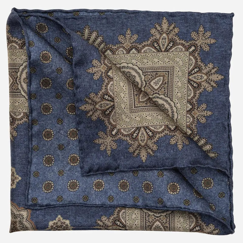 Brando - Double Sided Silk Pocket Square - Blue