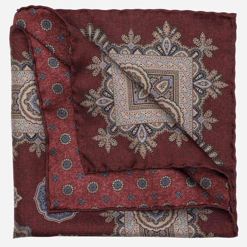 Brando - Double Sided Silk Pocket Square - Burgundy