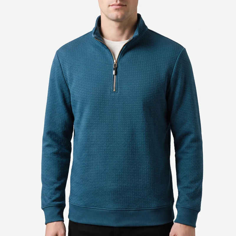 Trui heren | Half zip trui met opstaande kraag en structuur
