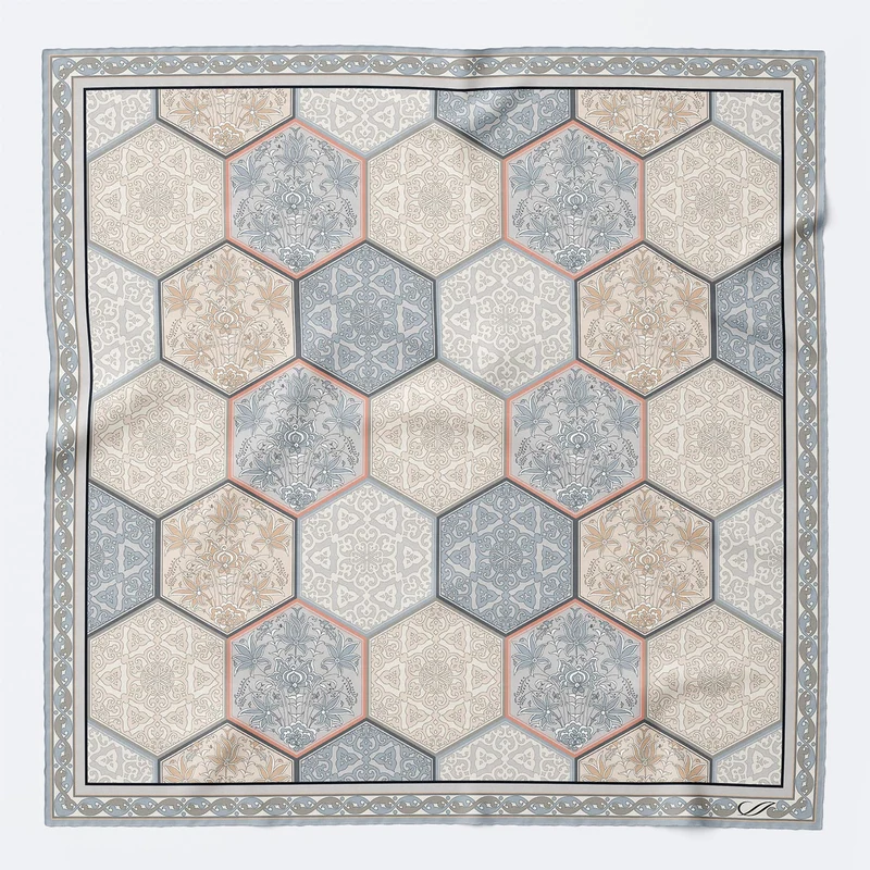 Dante - Silk Pocket Square - Peach and Grey