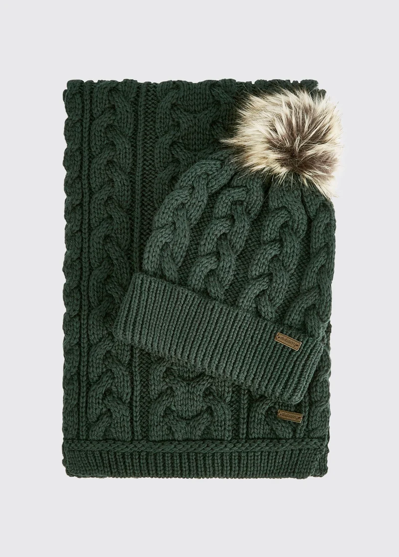 Edenmore Set van een gebreide muts en sjaal - Olive