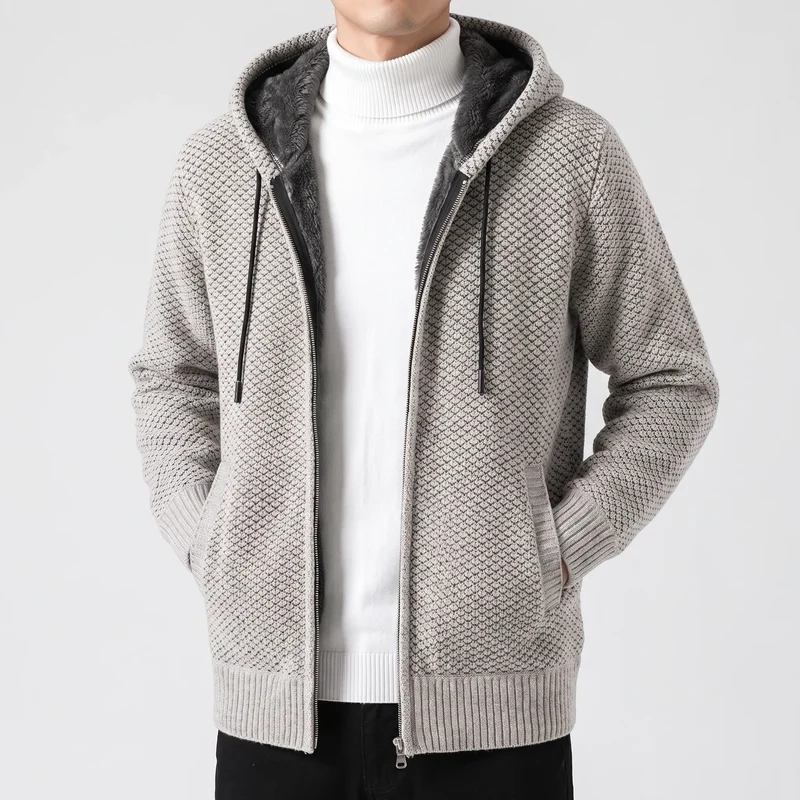Hoodie heren | Gebreid vest met capuchon en fleece voering