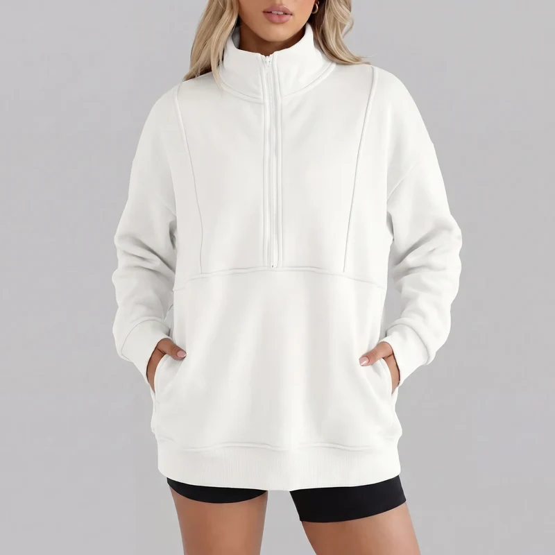 Sweater dames | Oversized model met half zip en kraag