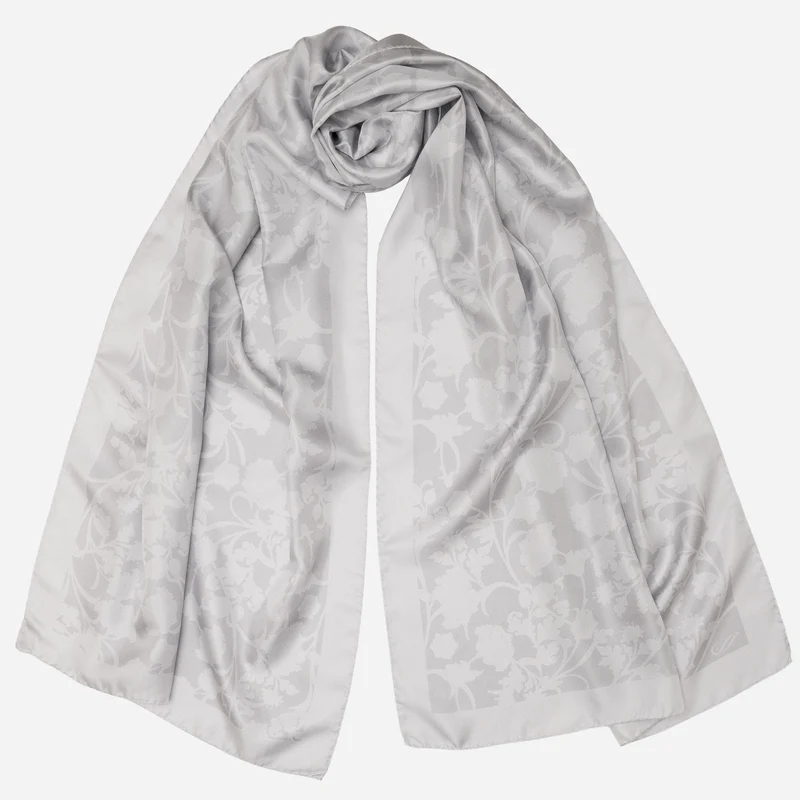 Regina - Silk Scarf Shawl - Silver Pearl