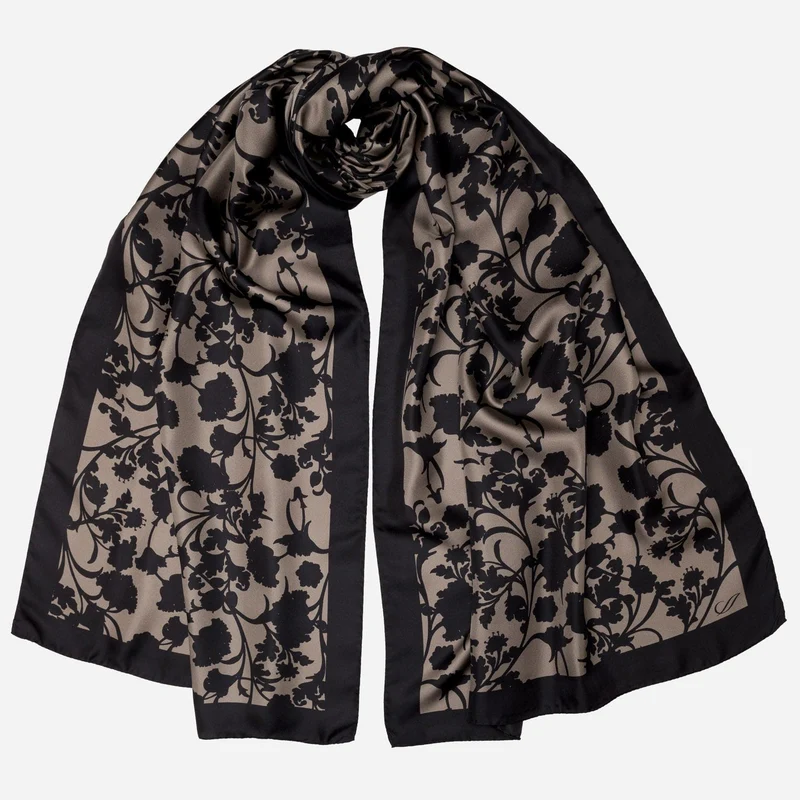 Regina - Silk Scarf Shawl - Pearl Black