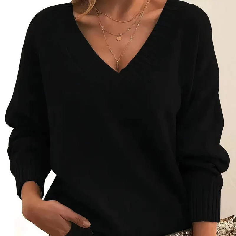 Women's Luxurious V-Neck Cashmere Blend Knit Sweater