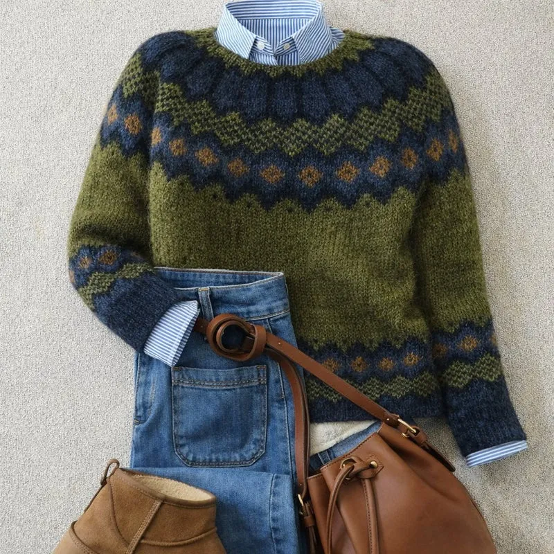 Women's Fair Isle Nordic Knit Relaxed-Fit Crew-Neck Sweater