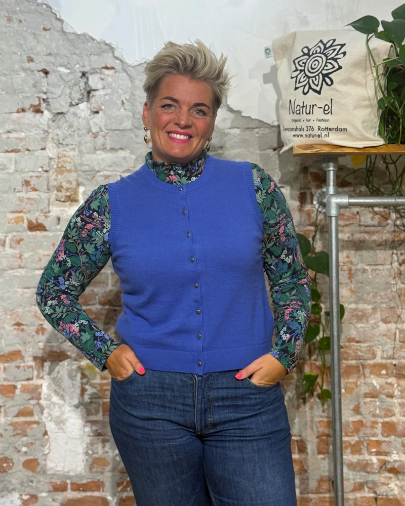 MADNESS spencer vestje ELINE BLUE van biologisch katoen en wol