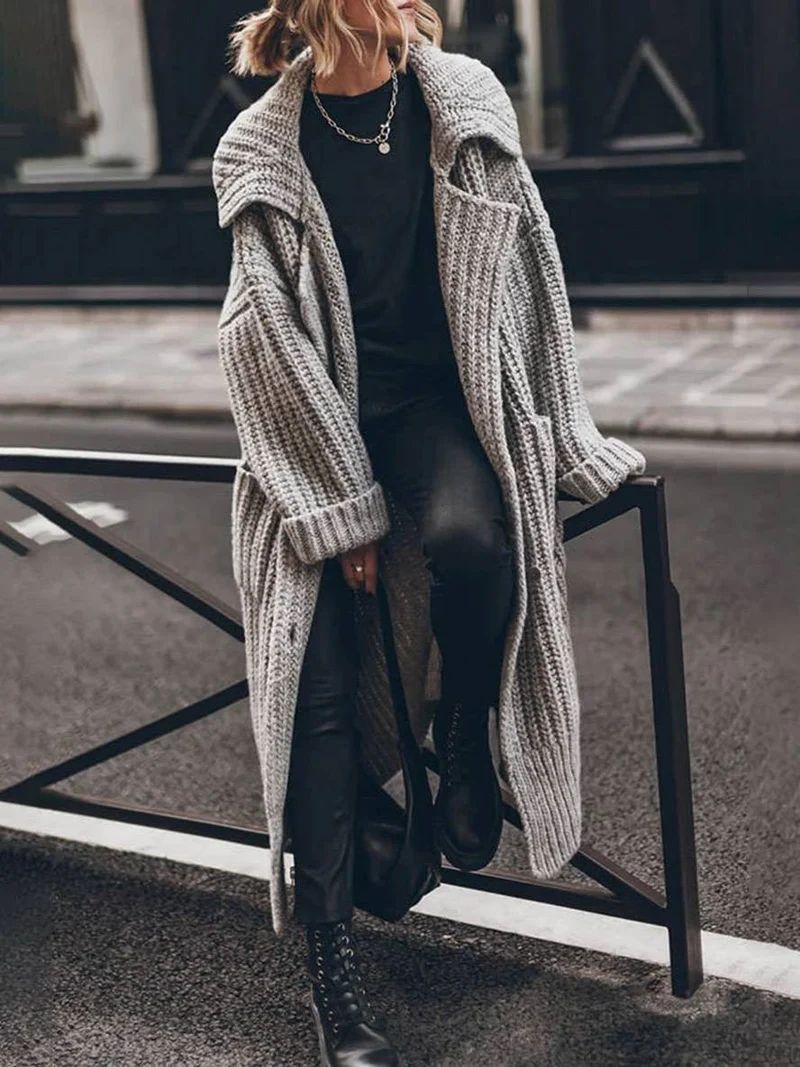 Women's Oversized Chunky Rib-Knit Longline Cardigan