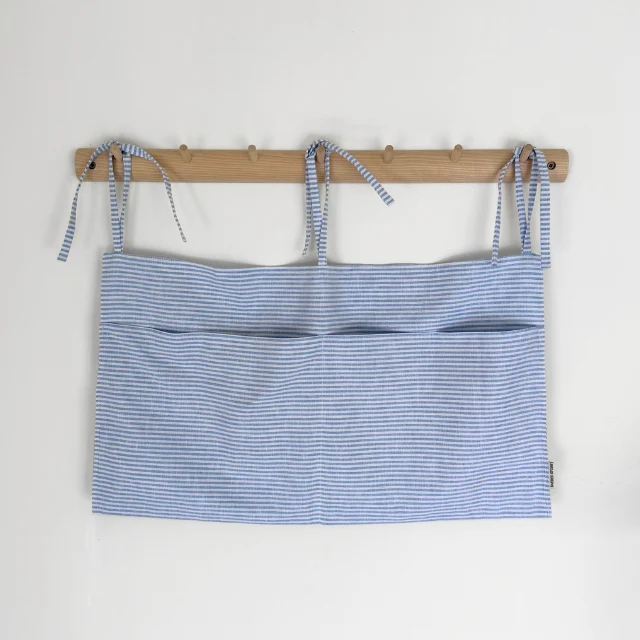 Linnen bed- en boxorganizer lichtblauw wit gestreept