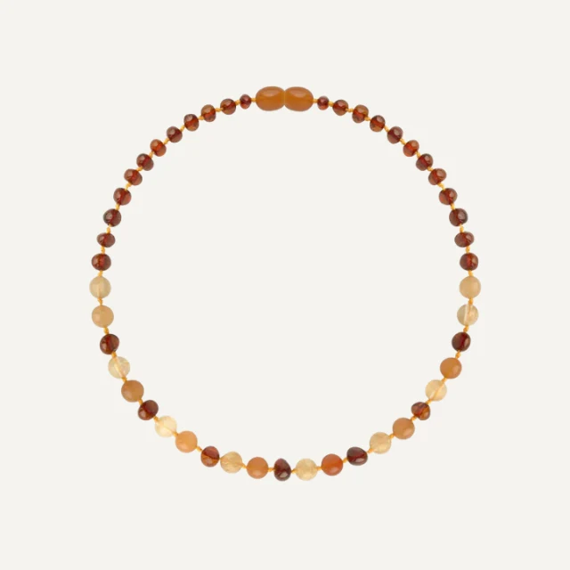 Barnsteen ketting kind cognac en aventurijn 38 cm