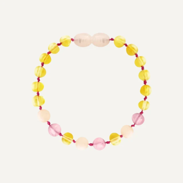 Barnsteen armband lemon en rozenkwarts 14 cm
