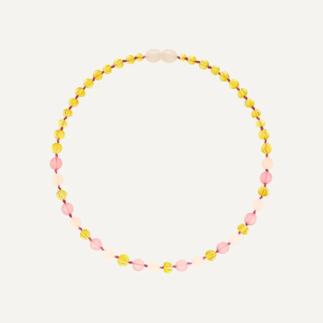 Barnsteen ketting baby lemon en rozenkwarts 32 cm